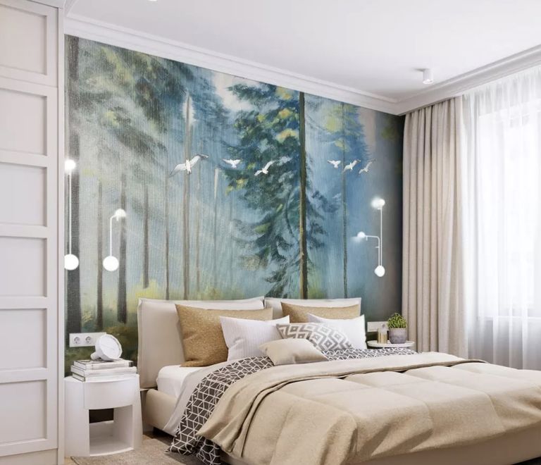 Watercolor Painting Misty Forestscape Wallpaper Mural