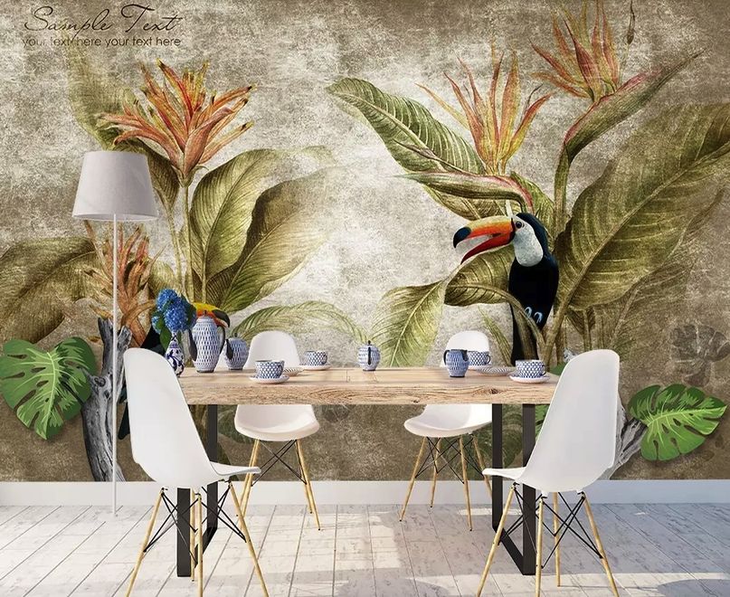 Nostalgic Toucan in the Tropical Forest Wallpaper Mural