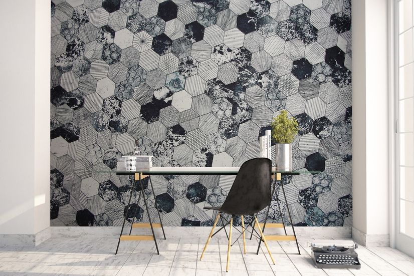 Dark Geo Hexagon Pattern Wallpaper Mural
