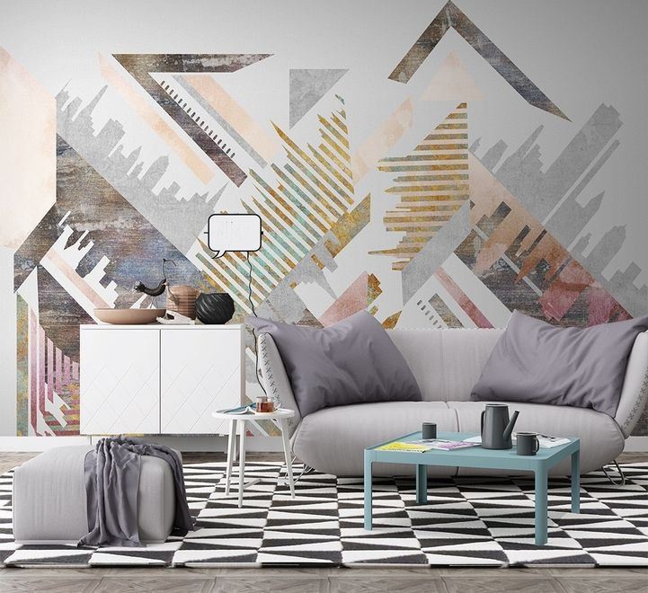 Watercolor Geometric City Wallpaper Mural