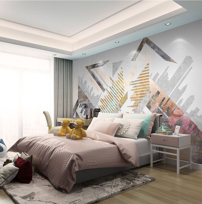 Watercolor Geometric City Wallpaper Mural