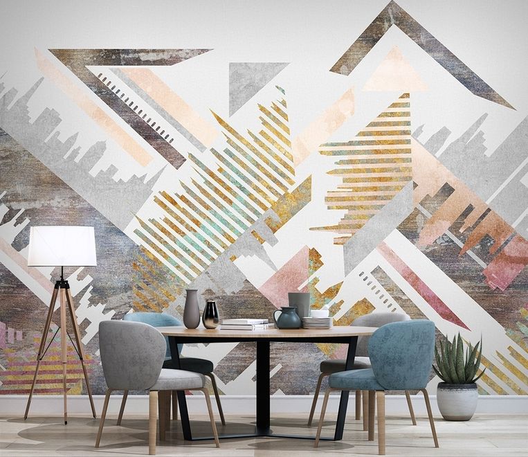 Watercolor Geometric City Wallpaper Mural