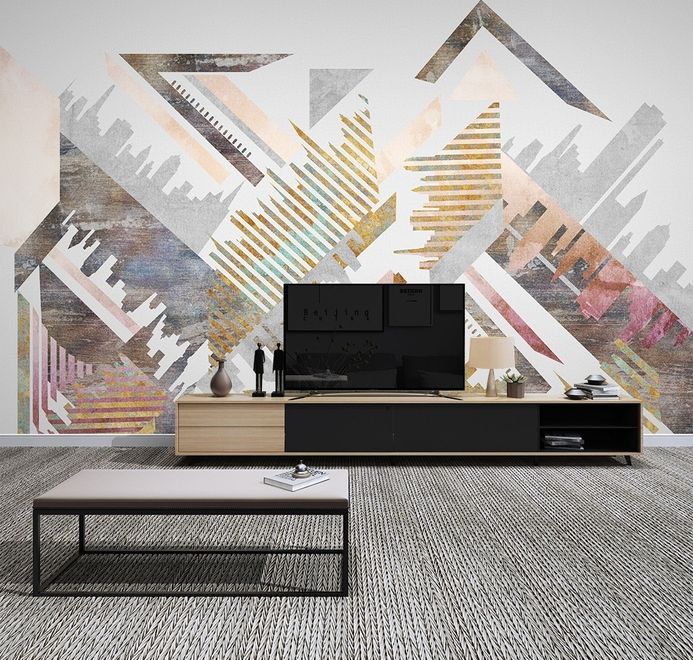 Watercolor Geometric City Wallpaper Mural