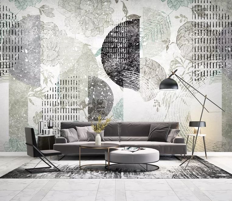 Geometric Pattern with Floral Wallpaper Mural