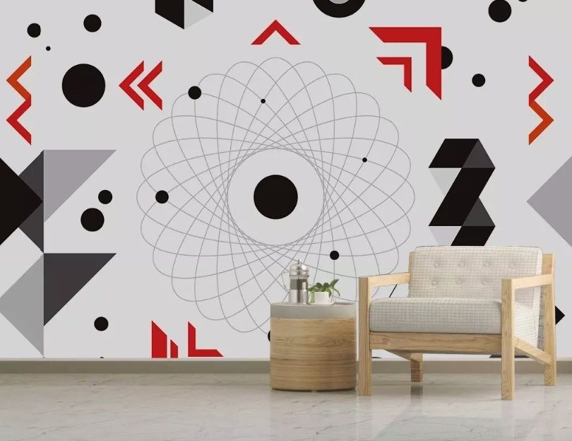 Geometric Shapes Wallpaper for Walls, Contemporary Black & White Mural