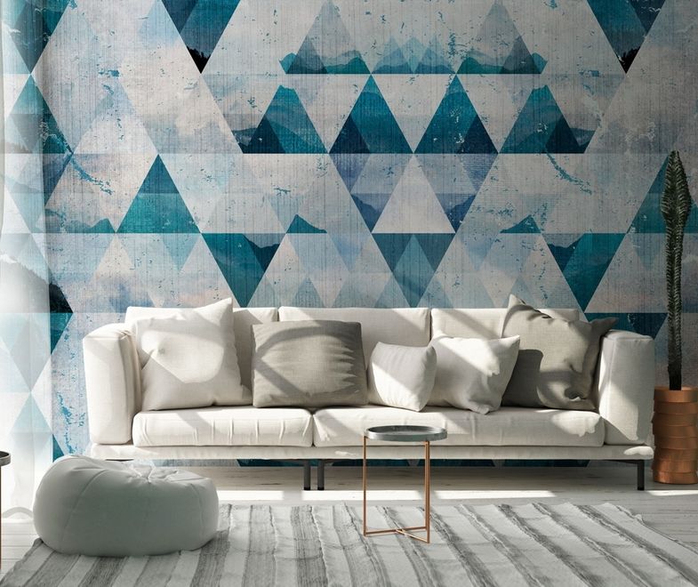 Geometric Blue Trigon Pattern Wallpaper Mural