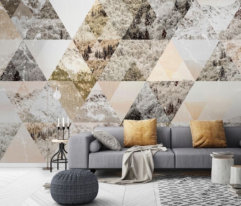 Geometric Trigon with Forest Pattern Wallpaper Mural