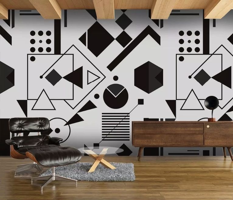Black White Geometric Shapes Wallpaper Mural