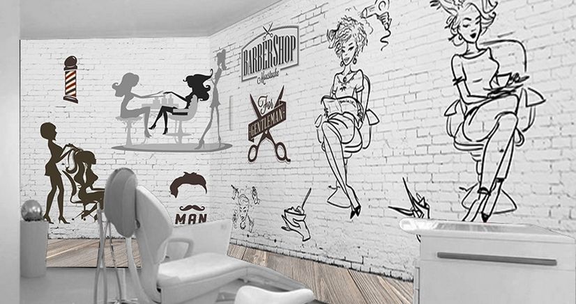 Monochrome Barbershop and Haircut Wallpaper Mural
