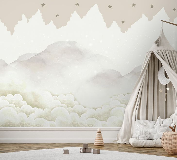 Kids Mountain with Clouds Wallpaper Mural