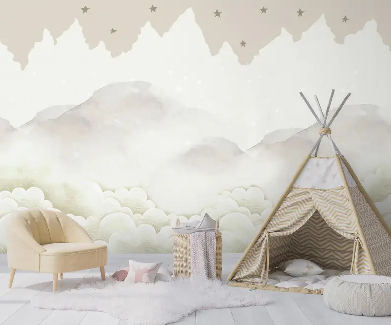 Kids Mountain with Clouds Wallpaper Mural