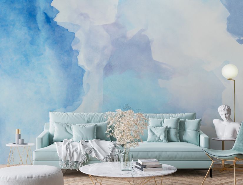 Watercolor Blue Brush Wallpaper Mural