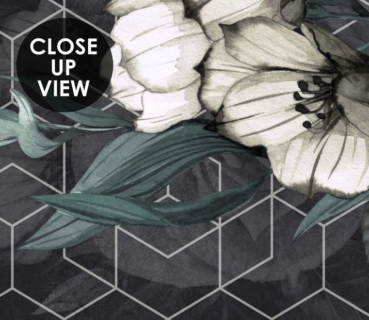 Colorful Floral with Dark Geometric Pattern Wallpaper Mural