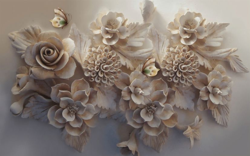 3D Look Faux Embossed Floral Wallpaper Mural