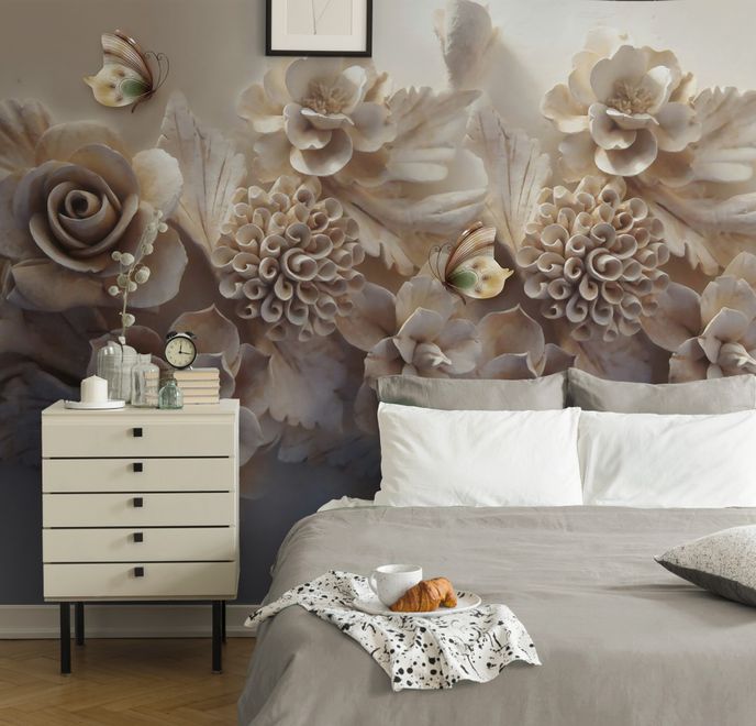 3D Look Faux Embossed Floral Wallpaper Mural
