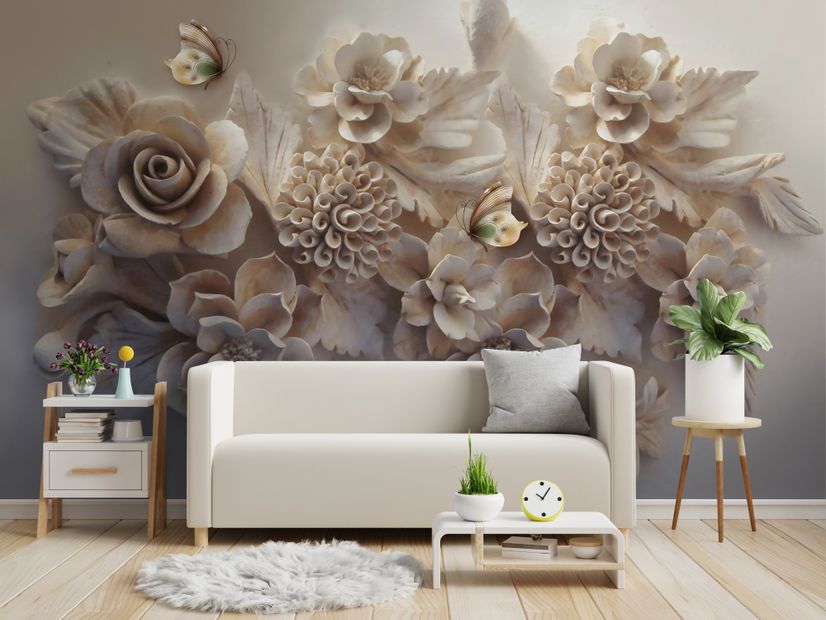 3D Look Faux Embossed Floral Wallpaper Mural