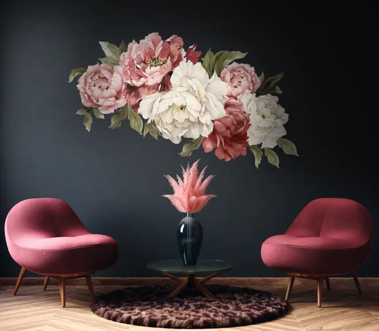 Soft Red Peony Floral Wall Decal Sticker