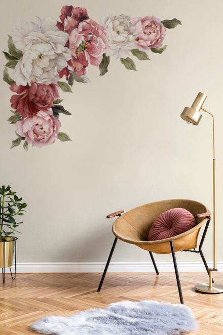 Soft Red Peony Floral Wall Decal Sticker