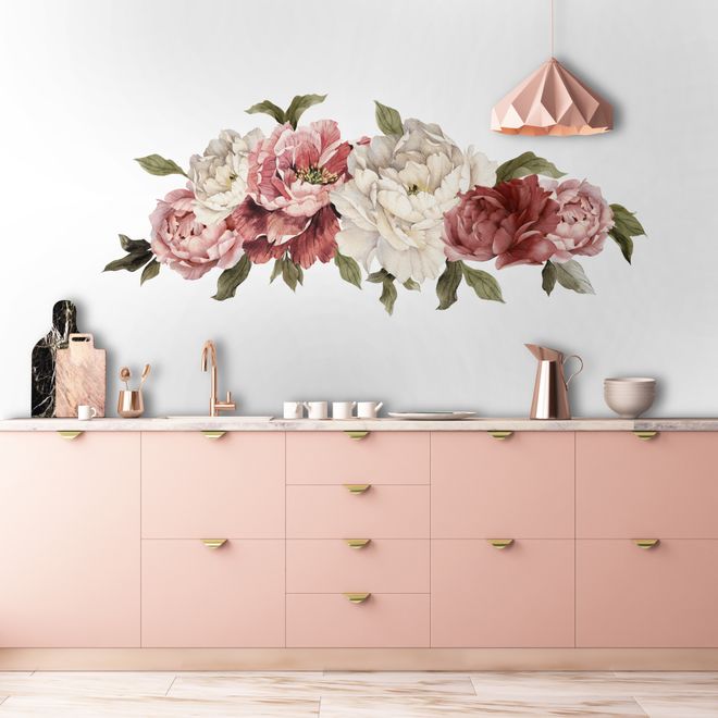 Soft Red Peony Floral Wall Decal Sticker