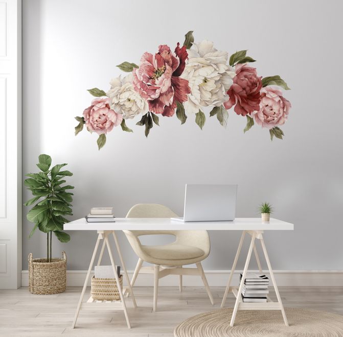 Soft Red Peony Floral Wall Decal Sticker