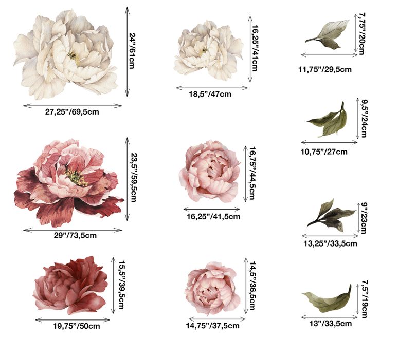 Soft Red Peony Floral Wall Decal Sticker