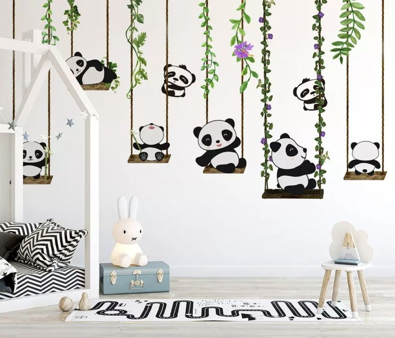 Panda Bears with Swing Wallpaper Mural