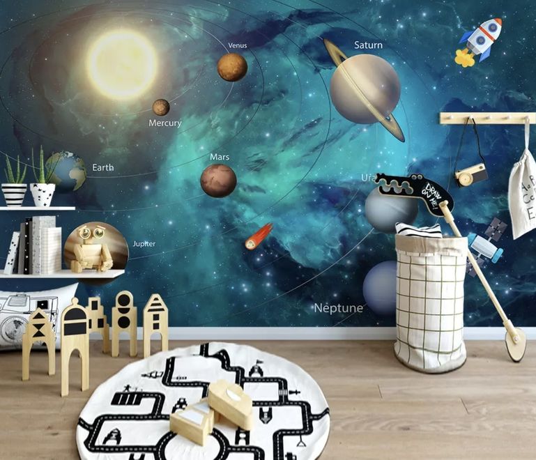 Solar System Planets and Sun Wallpaper Mural