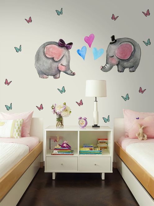 Kids Cute Elephant and Little Butterfly Wall Decal Sticker