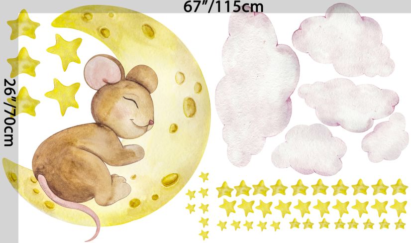 Counting Sheep Wall Decal Nursery Moon Fabric Stickers Watercolor Wall Art  Yellow Star Decals Toodlesdecalstudio 