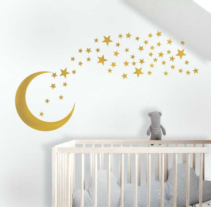 Gold Moon and Little Stars Wall Decal Sticker