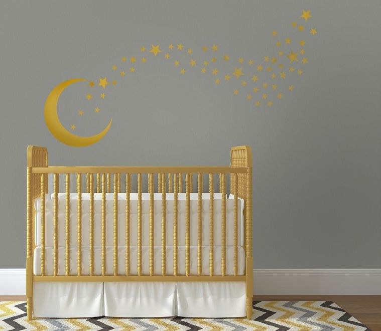 Gold Moon and Little Stars Wall Decal Sticker