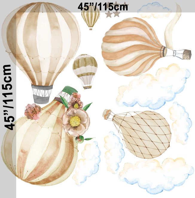 Runtoo Hot Air Balloon Wall Decals Kids Adventure Wall Stickers