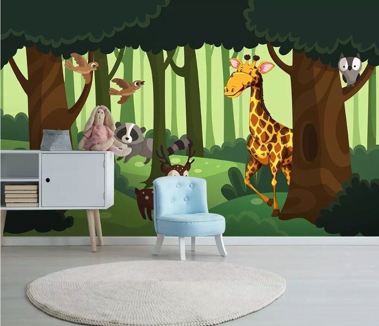 Cartoon Animals in the Forest Wallpaper Mural
