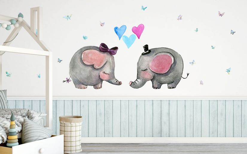 Cartoon Elephant with Little Love Wallpaper Mural