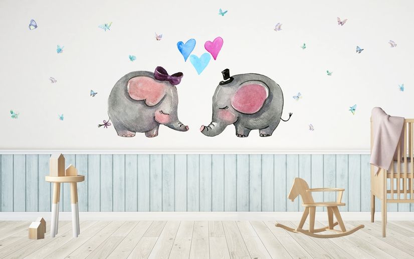 Cartoon Elephant with Little Love Wallpaper Mural