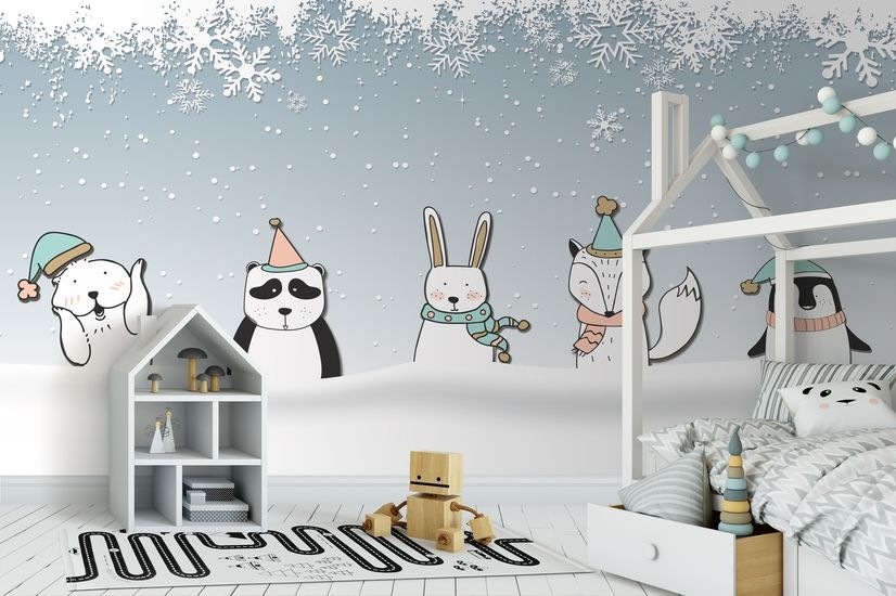 Cute Flying Panda & Animals Kids Nursery Wallpaper Mural • Wallmur®