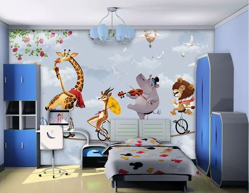Cartoon Slackline with Animals Wallpaper Mural