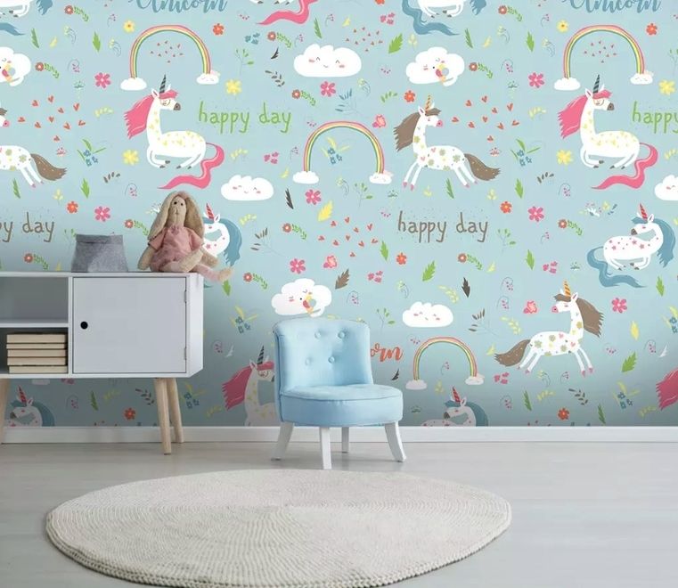 Cartoon Colorful Unicorns Wallpaper Mural