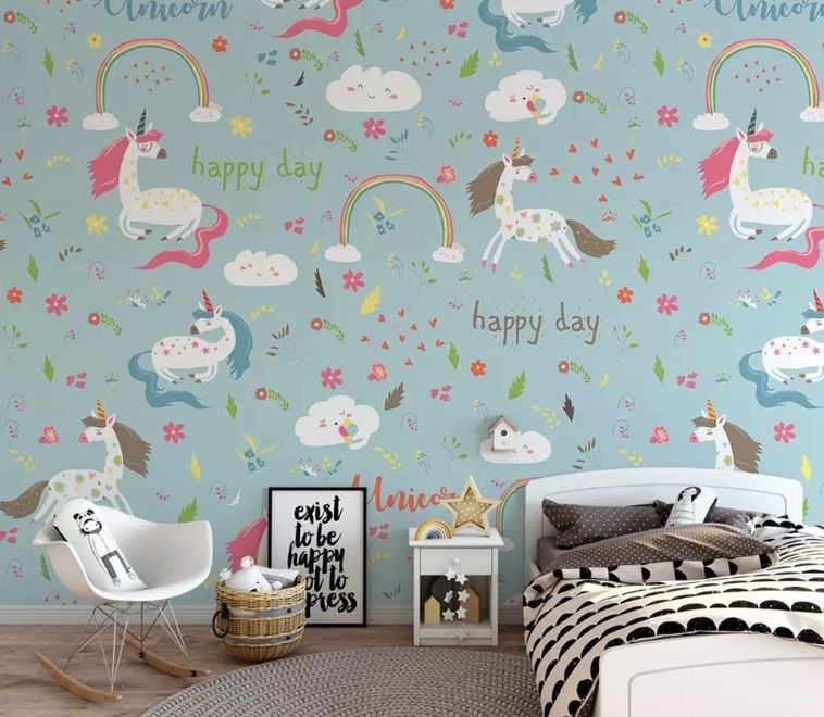 Cartoon Colorful Unicorns Wallpaper Mural