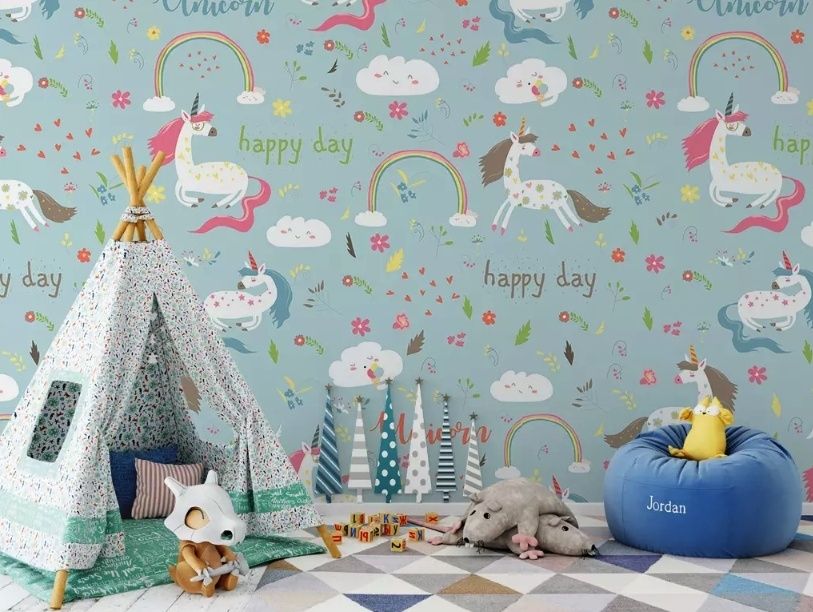 Cartoon Colorful Unicorns Wallpaper Mural