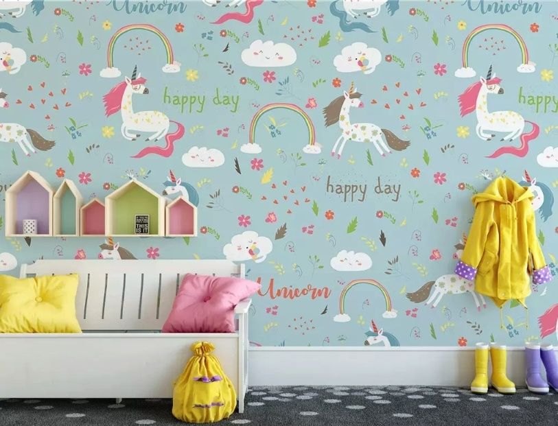 Cartoon Colorful Unicorns Wallpaper Mural