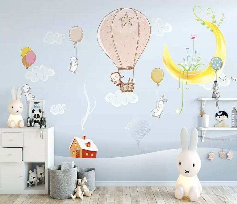 Cartoon Winterscape and Rabbit Flying Wallpaper Mural
