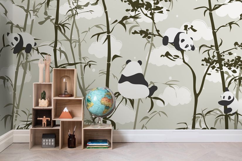Cute Panda with Bambu Tree Wallpaper Mural
