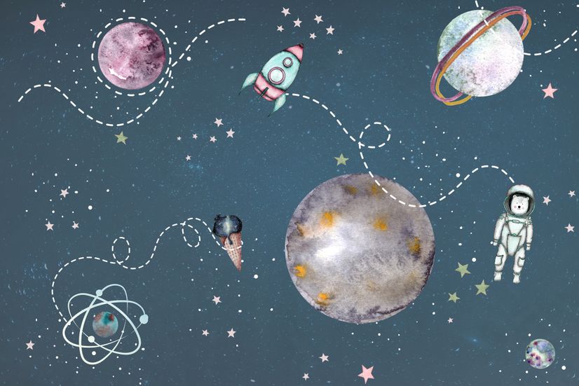 Kids Shining Space with Watercolor Bear Astronaut Wallpaper Mural
