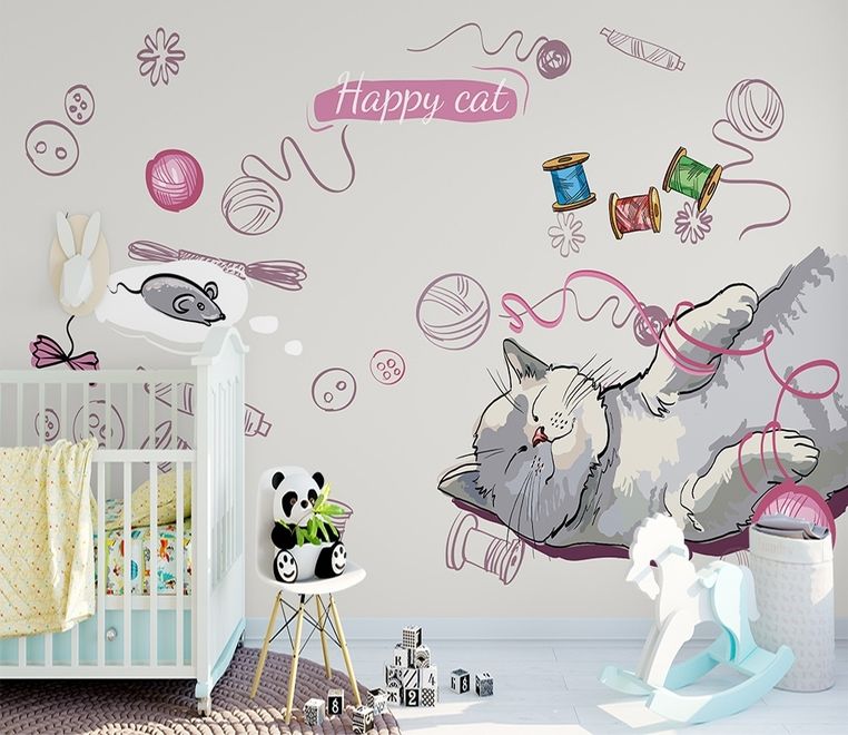 Kids Happy Cat Wallpaper Mural