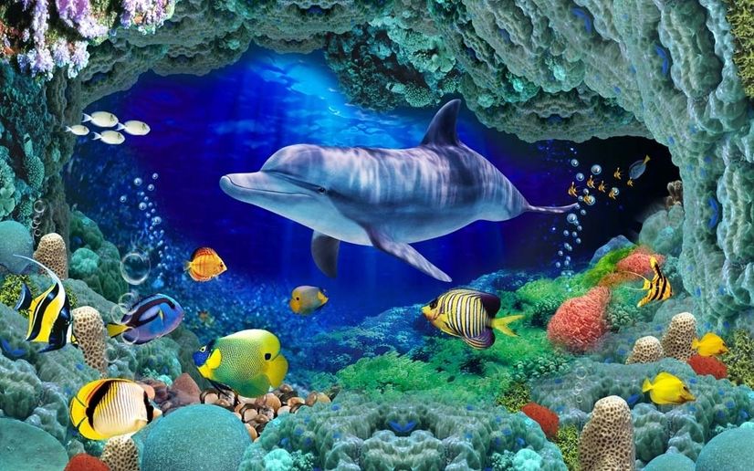 3D Look Undersea with Colorful Fish Wallpaper Mural • Wallmur®