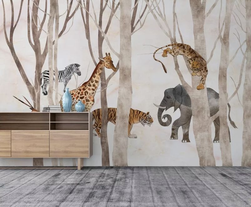 Watercolor Wild Animals Wallpaper Mural