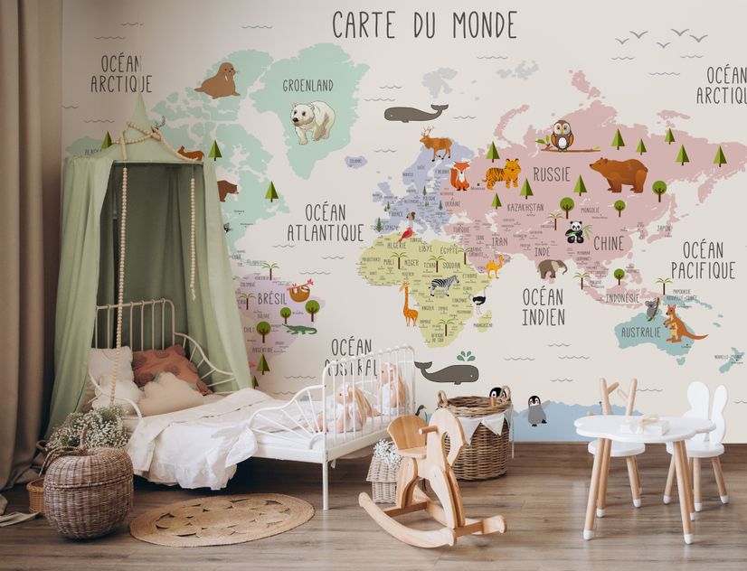 Kids Nursery Educational Continent World Map Wallpaper Mural