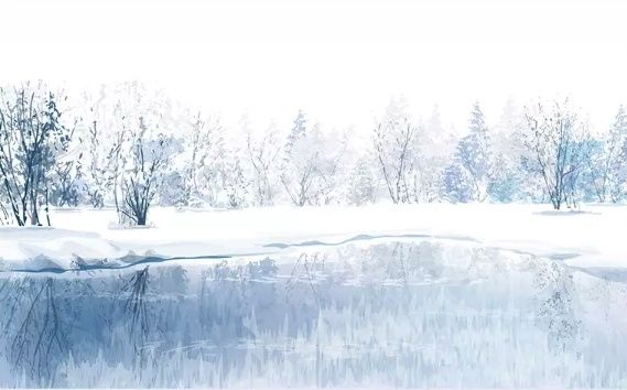 Watercolor Winter Landscape and Lake Wallpaper Mural