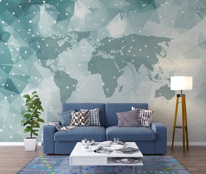 Abstract Map with Geometric Line Wallpaper Mural